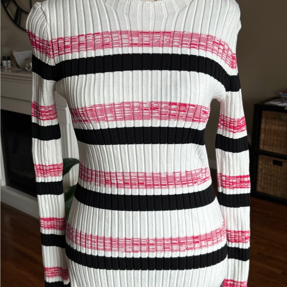 Maje White Ribbed Knit Crewneck Top